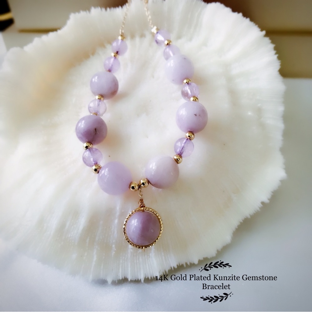 Sold‼️14K Gold Plated Kunzite Gemstone Bracelet - Picture 2 of 5